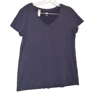 GAP Navy Blue White Polkadots Prints Short Sleeves Soft Blouse Women L